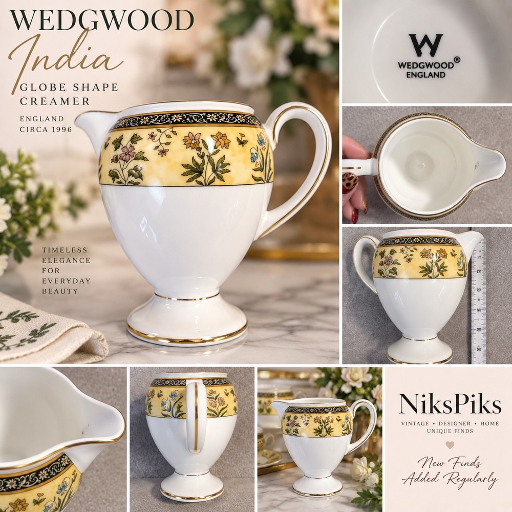 Wedgwood India Globe Shape Creamer Footed Floral Gold Trim England